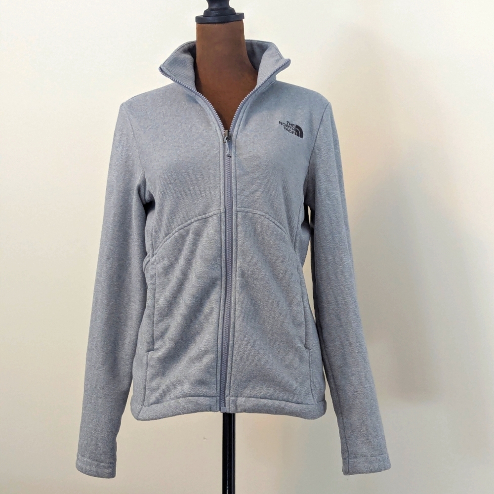 The North Face Gray Striped Zipper Fleece Jacket, Sz Small - Picture 2 of 5
